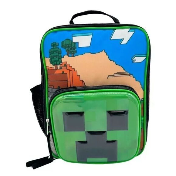 MINECRAFT CREEPER Kids BPA-Free Insulated Lunch Tote Box w/ Bottle Pocket - Picture 1 of 7